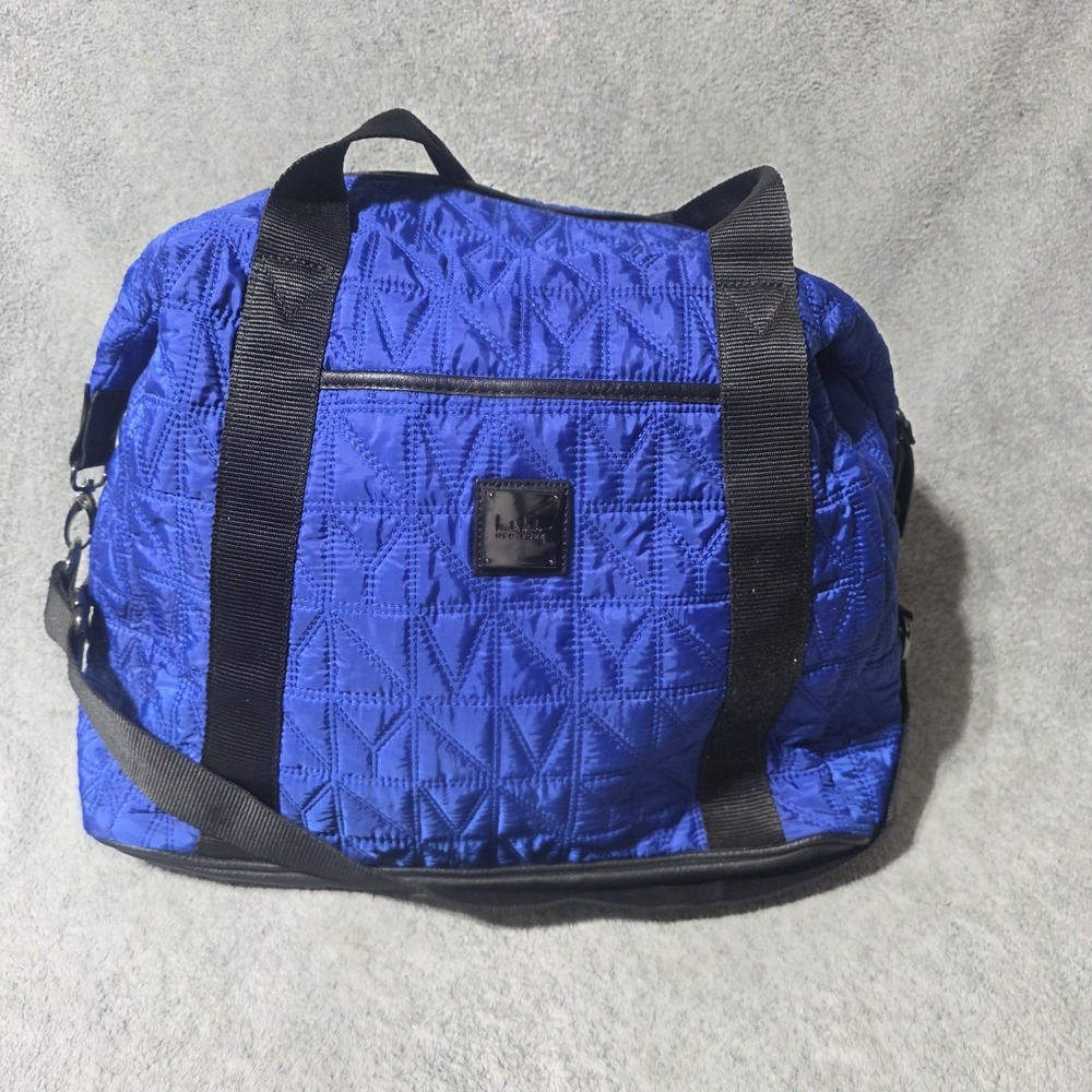 Nicole Miller Quilted Blue Travel Tote Duffel Bag Nylon Work Gym Weekender
